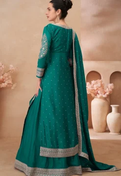 Embroidered Chinon Silk Lehenga in Green