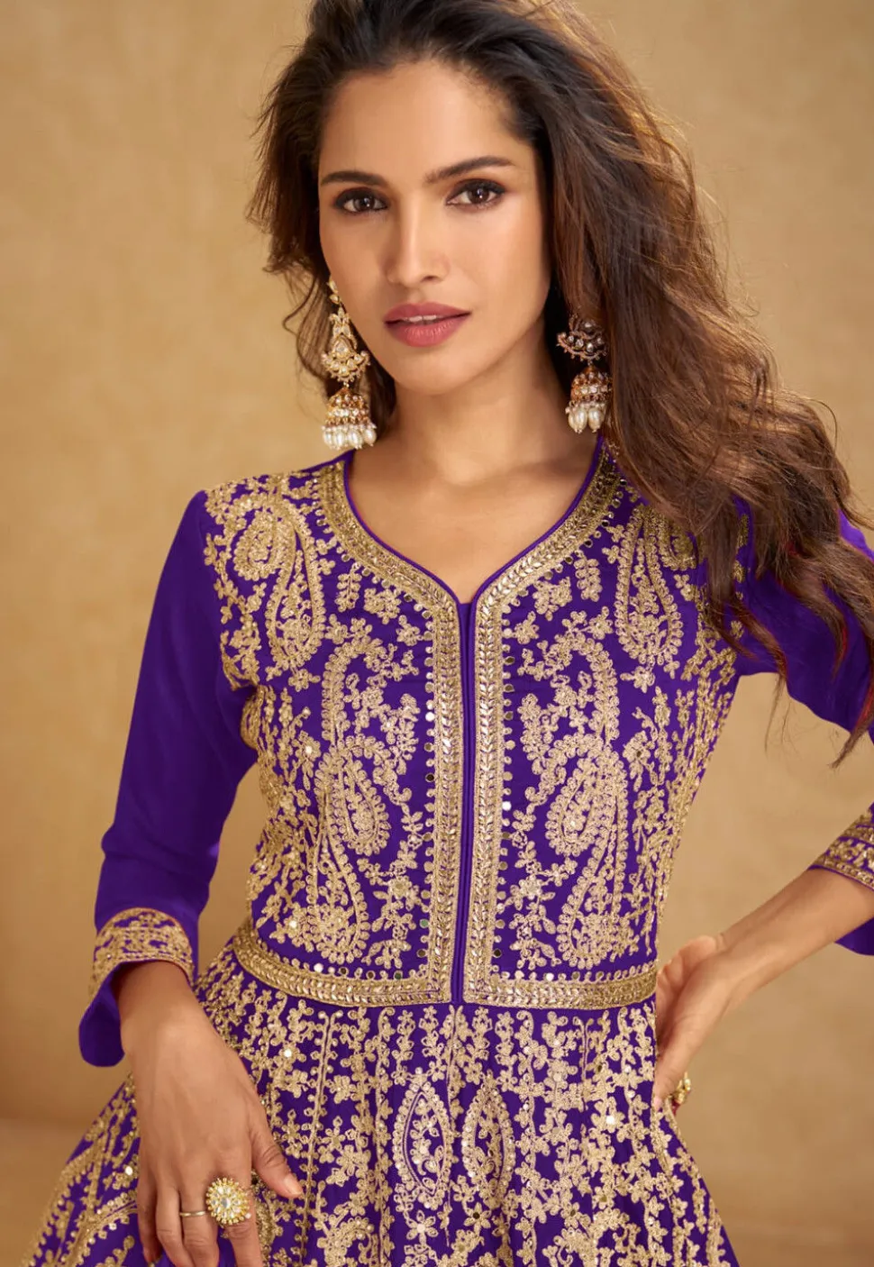 Embroidered Chinon Silk Lehenga in Purple