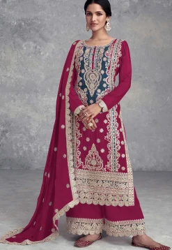 Embroidered Chinon Silk Pakistani Suit in Pink