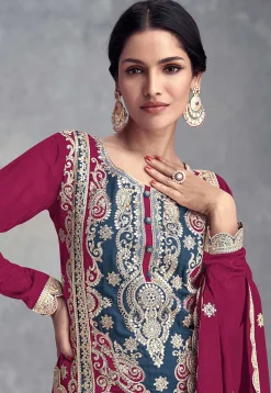 Embroidered Chinon Silk Pakistani Suit in Pink