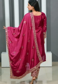 Embroidered Chinon Silk Pakistani Suit in Pink