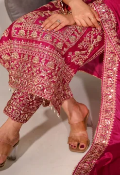 Embroidered Chinon Silk Pakistani Suit in Pink
