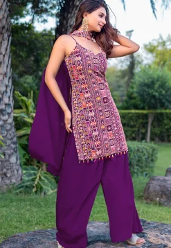 Embroidered Chinon Silk Pakistani Suit in Purple
