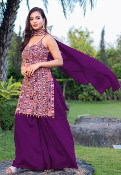 Embroidered Chinon Silk Pakistani Suit in Purple