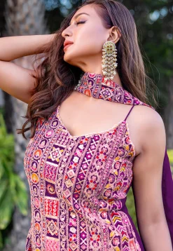 Embroidered Chinon Silk Pakistani Suit in Purple