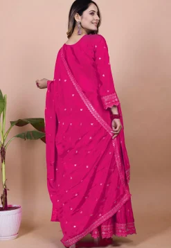 Embroidered Chinon Silk Pakistani Suit in Fuchsia