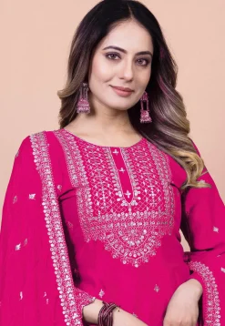 Embroidered Chinon Silk Pakistani Suit in Fuchsia
