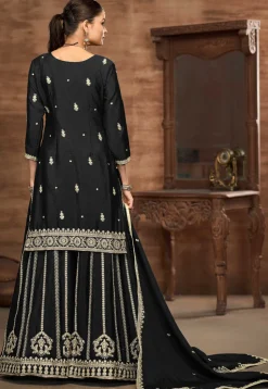 Embroidered Chinon Silk Pakistani Suit in Black