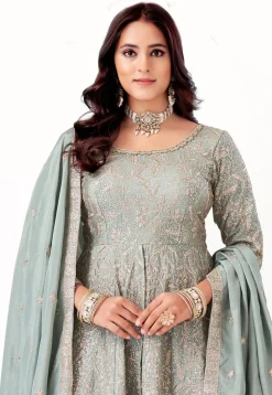 Embroidered Chinon Silk Pakistani Suit in Pastel Green