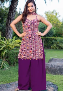 Embroidered Chinon Silk Pakistani Suit in Purple