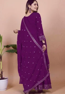 Embroidered Chinon Silk Pakistani Suit in Purple