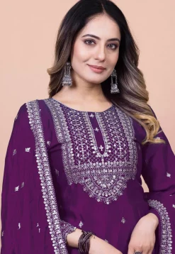 Embroidered Chinon Silk Pakistani Suit in Purple