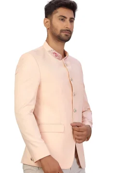 Embroidered Collar Art Silk Jodhpuri Jacket in Peach