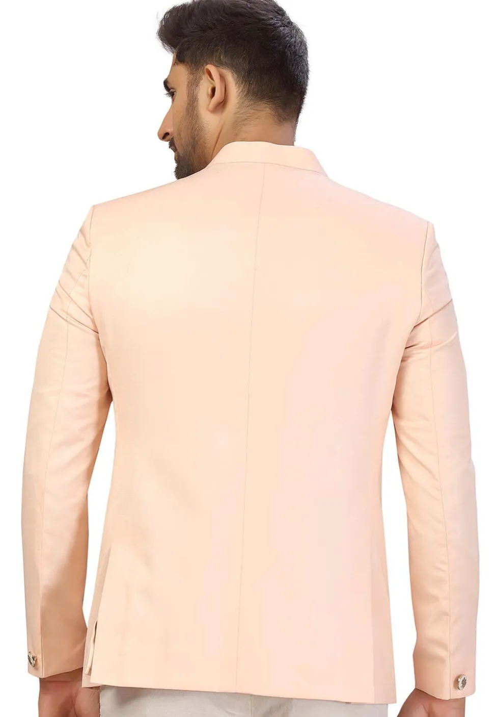 Embroidered Collar Art Silk Jodhpuri Jacket in Peach