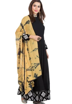 Embroidered Collar Georgette Abaya Style Suit in Black