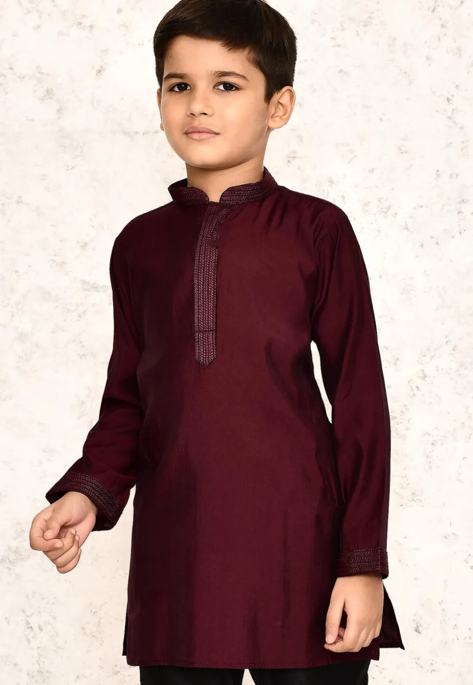 Embroidered Collar Lycra Kurta in Maroon