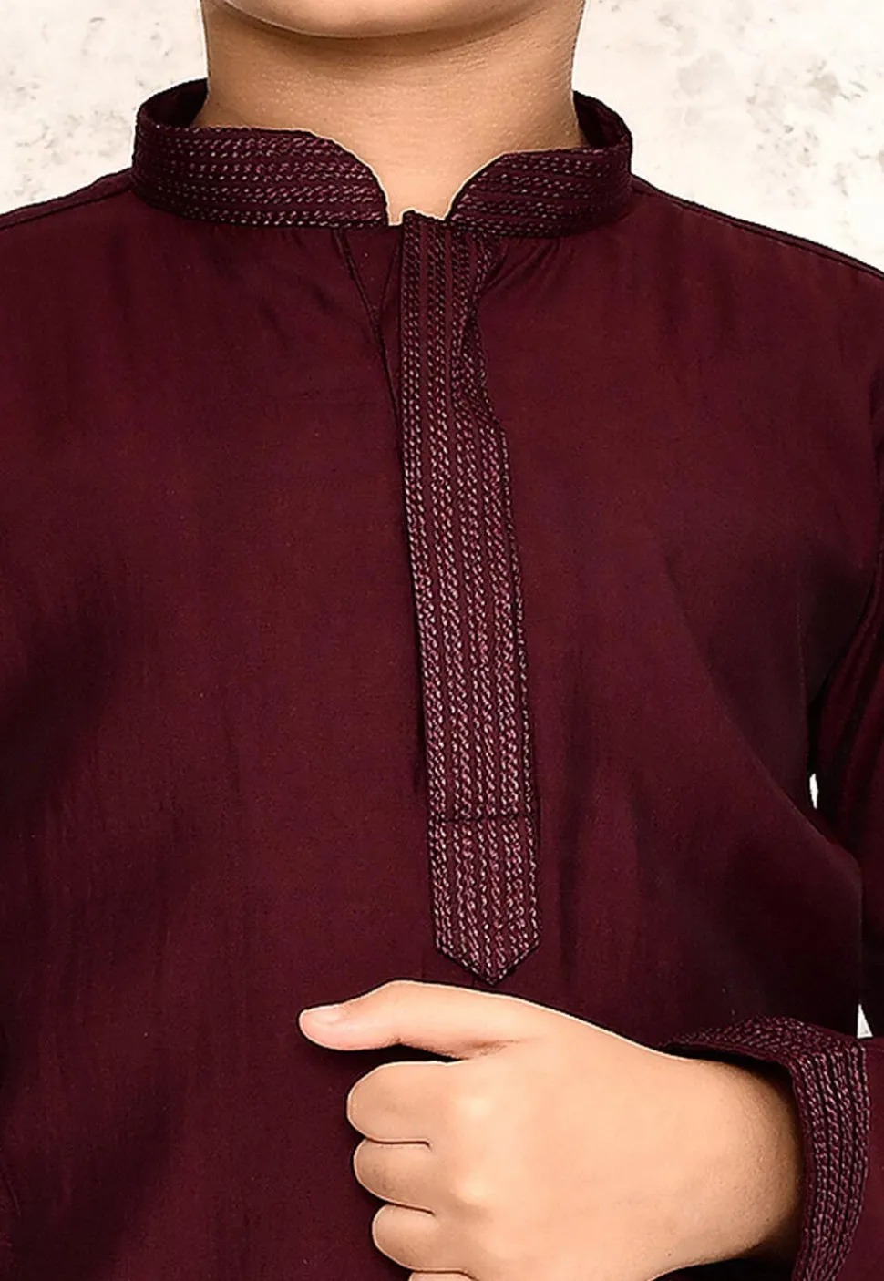 Embroidered Collar Lycra Kurta in Maroon