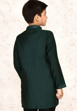 Embroidered Collar Lycra Kurta in Dark Green