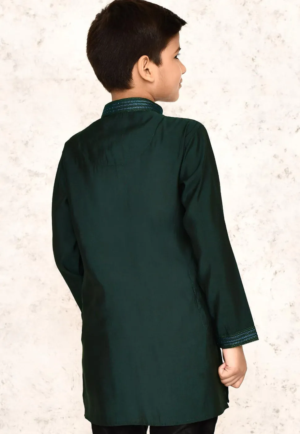 Embroidered Collar Lycra Kurta in Dark Green
