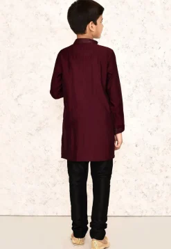 Embroidered Collar Lycra Kurta Set in Maroon