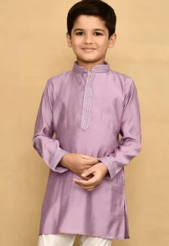 Embroidered Collar Lycra Kurta in Light Purple
