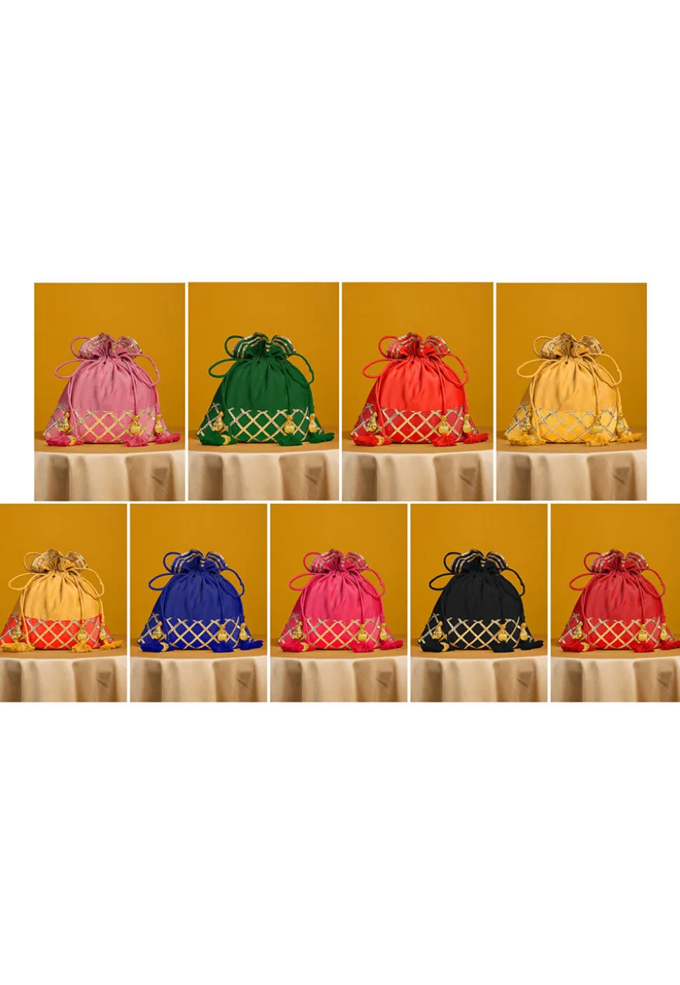 Embroidered Combo Art Silk Potli Bag in Multicolor