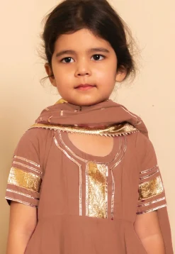 Embroidered Cotton A Line Suit in Peach