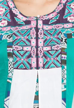 Embroidered Cotton A Line Kurta in Teal Green