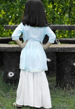 Embroidered Cotton A Line Kurta Set in Light Blue