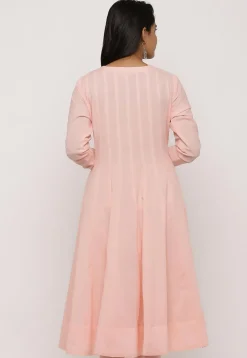 Embroidered Cotton Anarkali Kurta in Light Pink