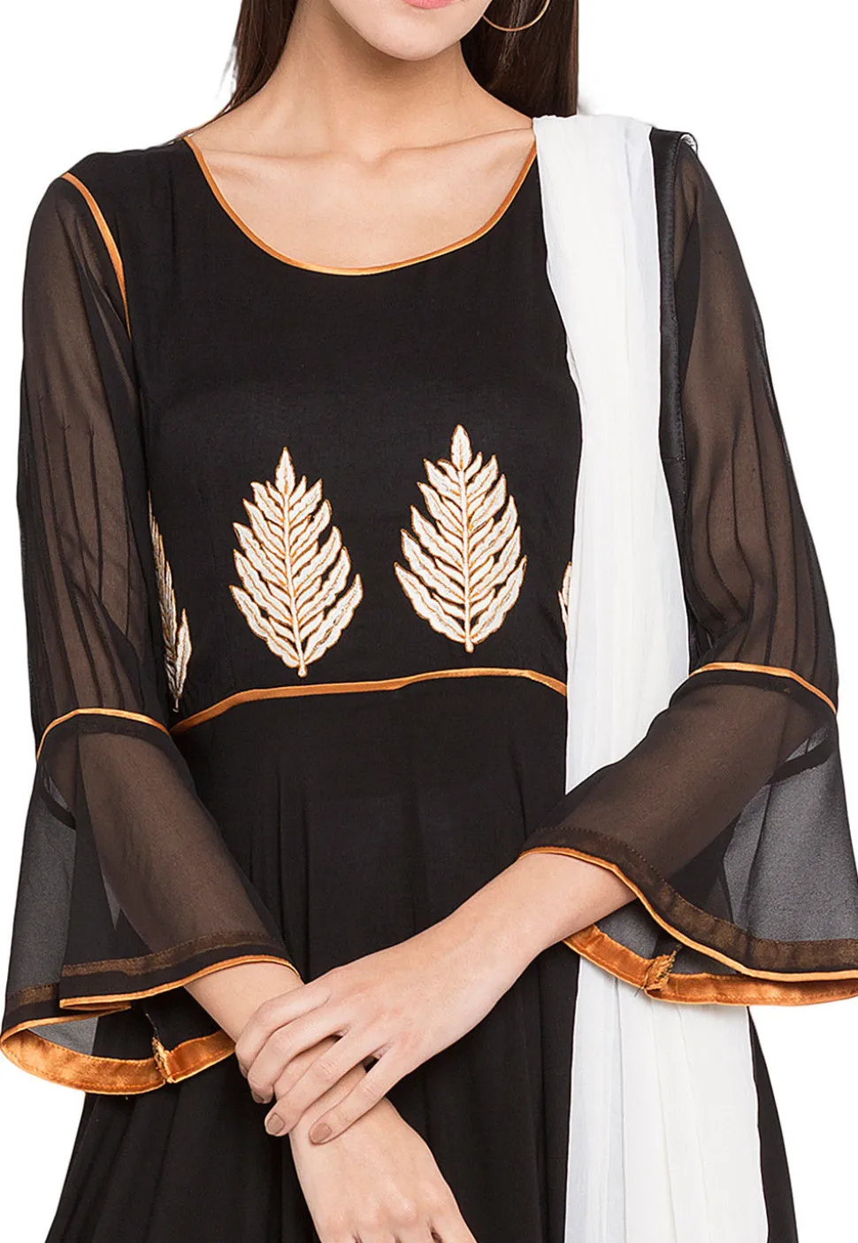 Embroidered Cotton Asymmetic Suit in Black