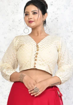 Embroidered Cotton Blouse in Off White
