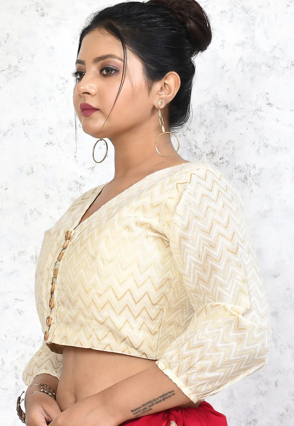 Embroidered Cotton Blouse in Off White