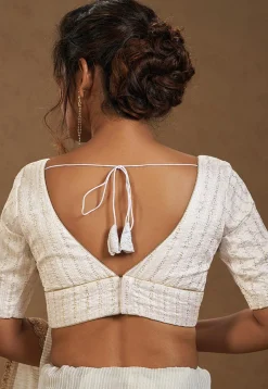 Embroidered Cotton Blouse in Off White