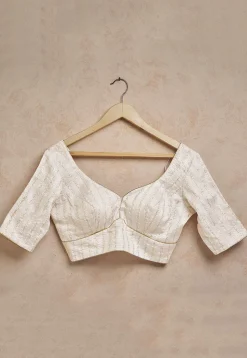 Embroidered Cotton Blouse in Off White