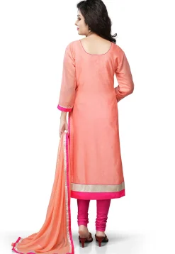 Embroidered Cotton Chanderi Straight Cut Suit in Peach