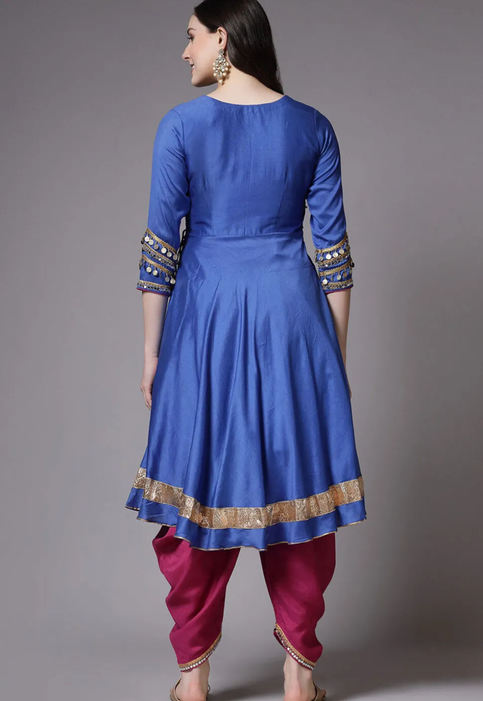 Embroidered Cotton Chanderi Punjabi Suit in Blue