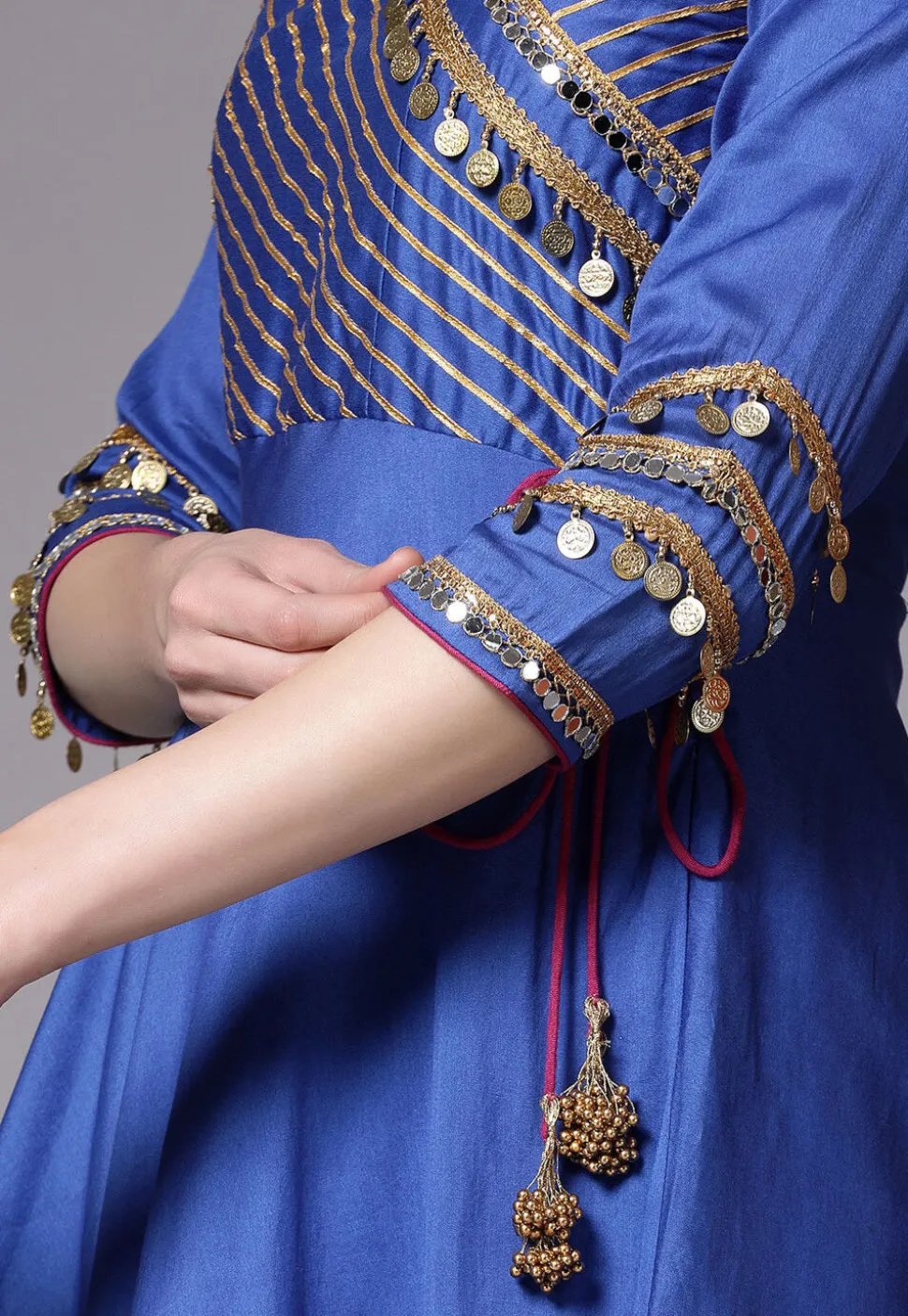 Embroidered Cotton Chanderi Punjabi Suit in Blue