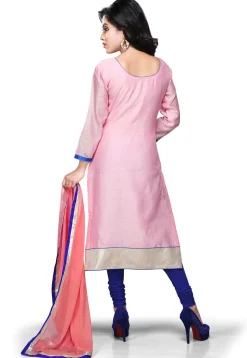 Embroidered Cotton Chanderi Straight Cut Suit in Baby Pink
