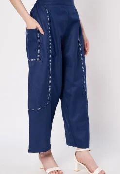 Embroidered Cotton Co Ord Set in Navy Blue
