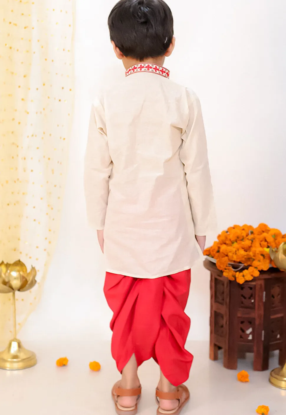 Embroidered Cotton Dhoti Kurta in Off White
