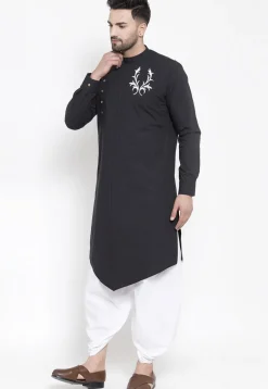 Embroidered Cotton Dhoti Kurta in Black