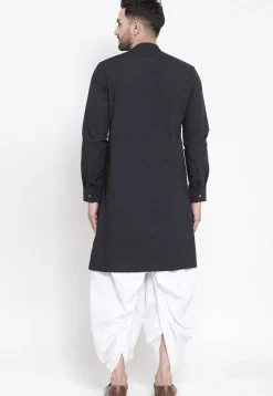 Embroidered Cotton Dhoti Kurta in Black
