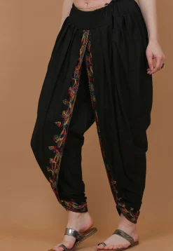 Embroidered Cotton Dhoti Pant in Black