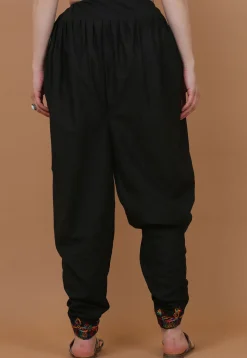 Embroidered Cotton Dhoti Pant in Black
