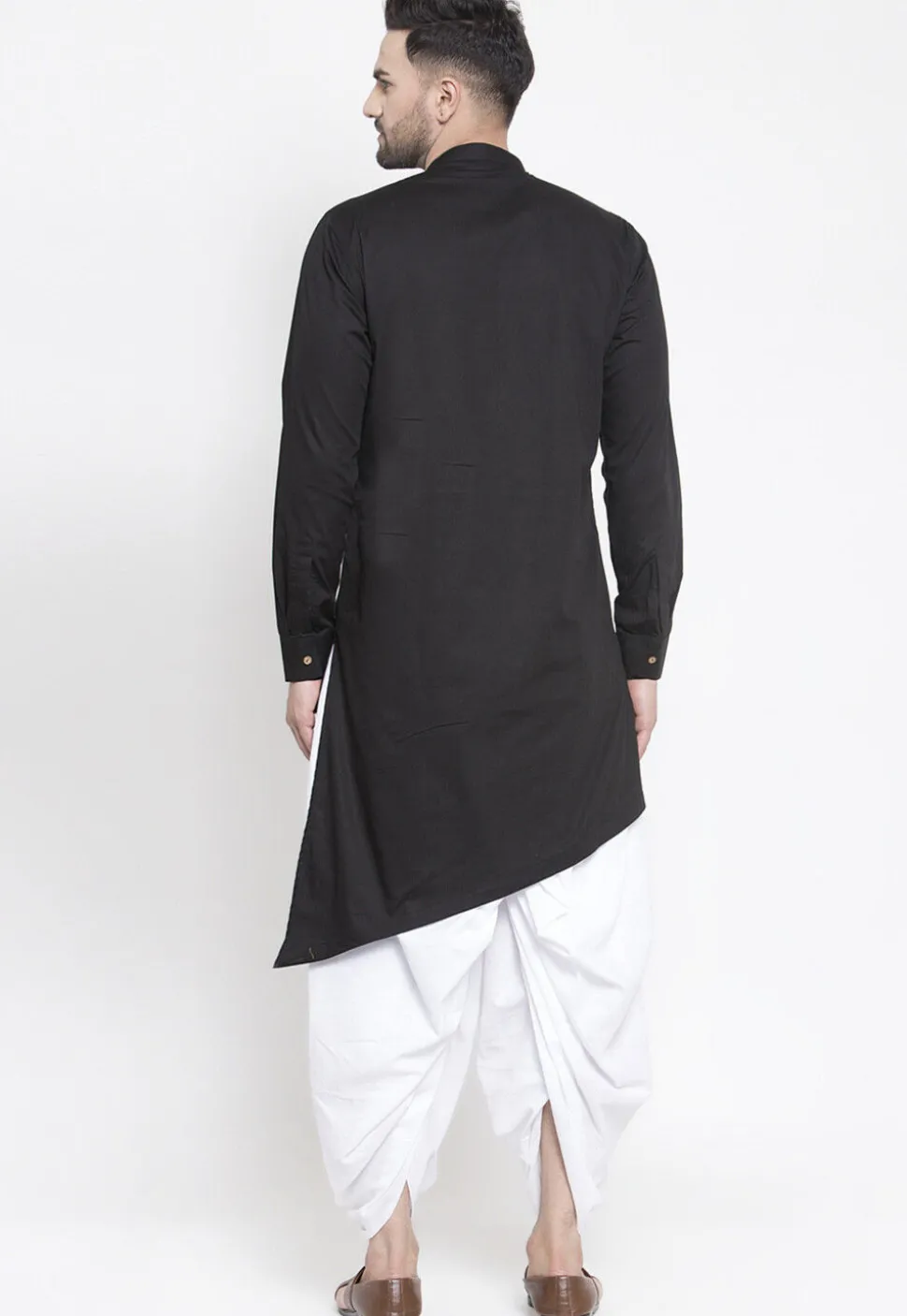 Embroidered Cotton Dhoti Kurta in Black