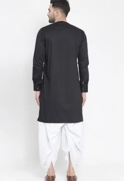 Embroidered Cotton Dhoti Kurta in Black