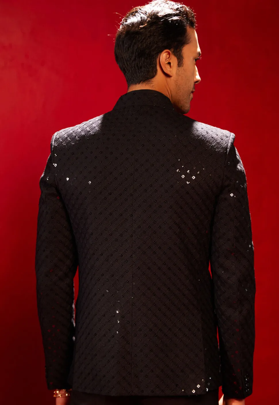 Embroidered Cotton Jodhpuri Jacket in Black