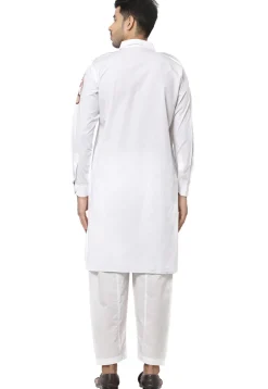 Embroidered Cotton Kurta Set in White