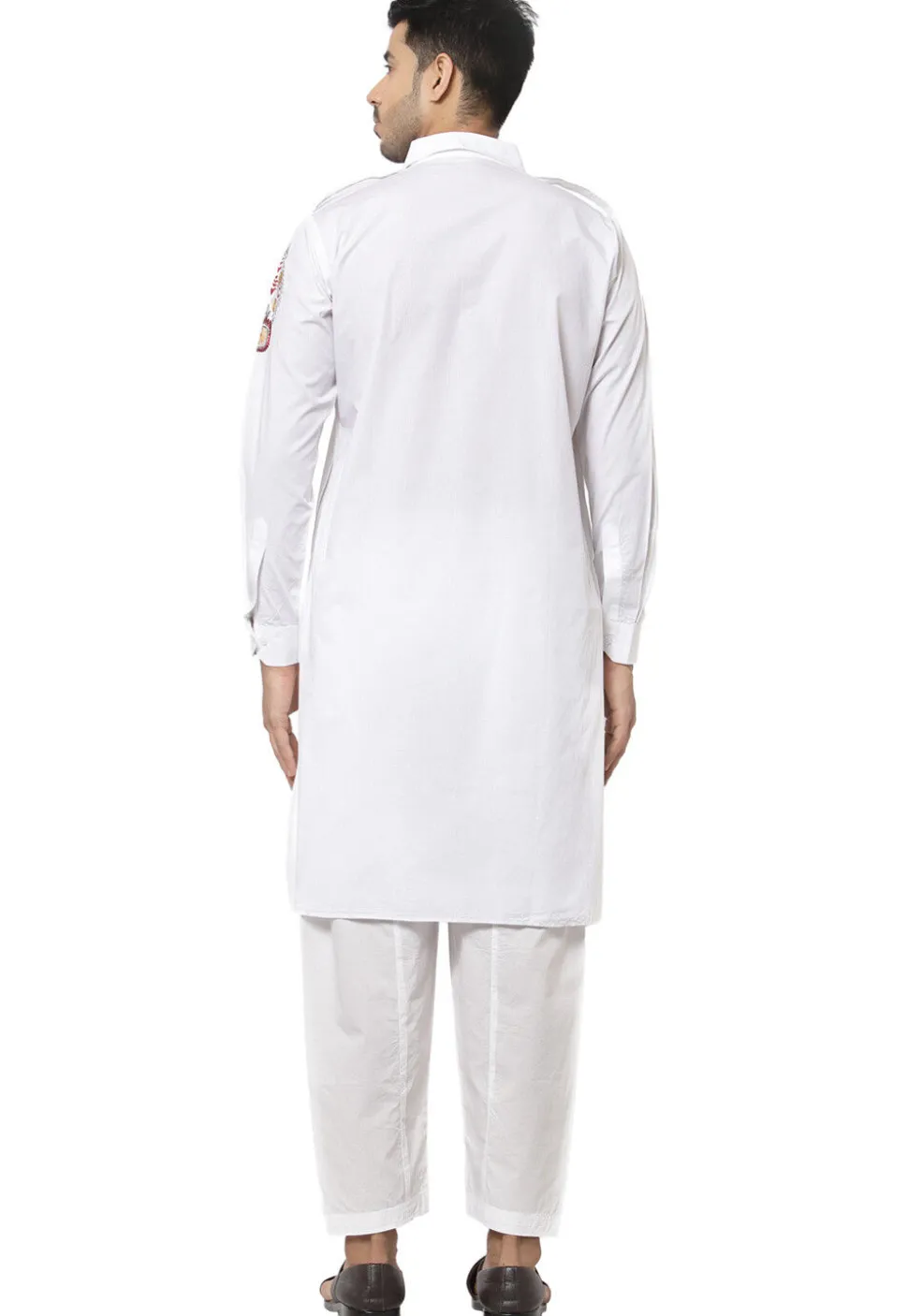 Embroidered Cotton Kurta Set in White
